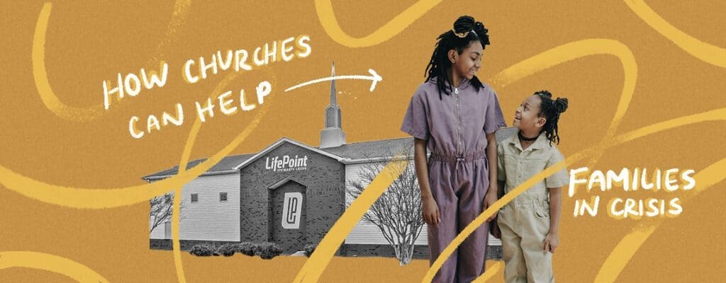 Siblings stand together outside Lifepoint Church, whose church wraparound care made fostering a large sibling set possible.