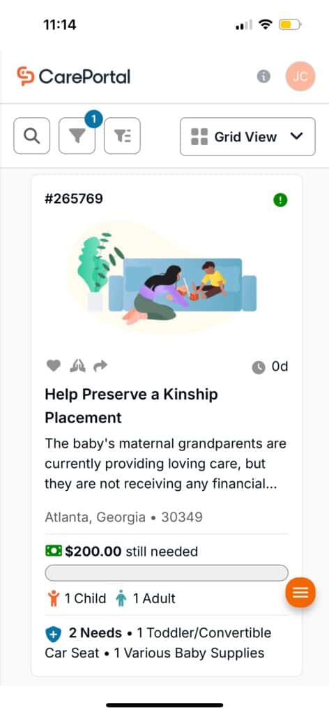The grid view in CarePortal, a care-sharing app for foster parents and more.