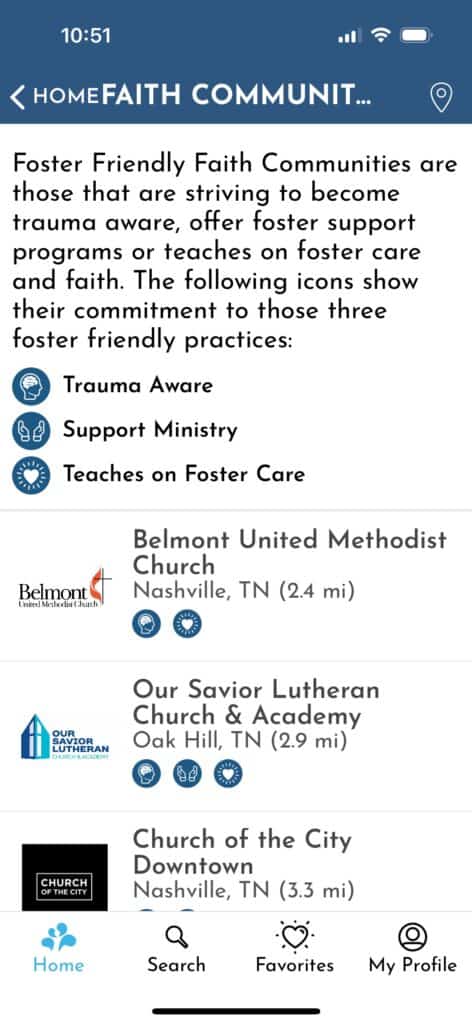The faith page of Foster Friendly, an app for foster parents.