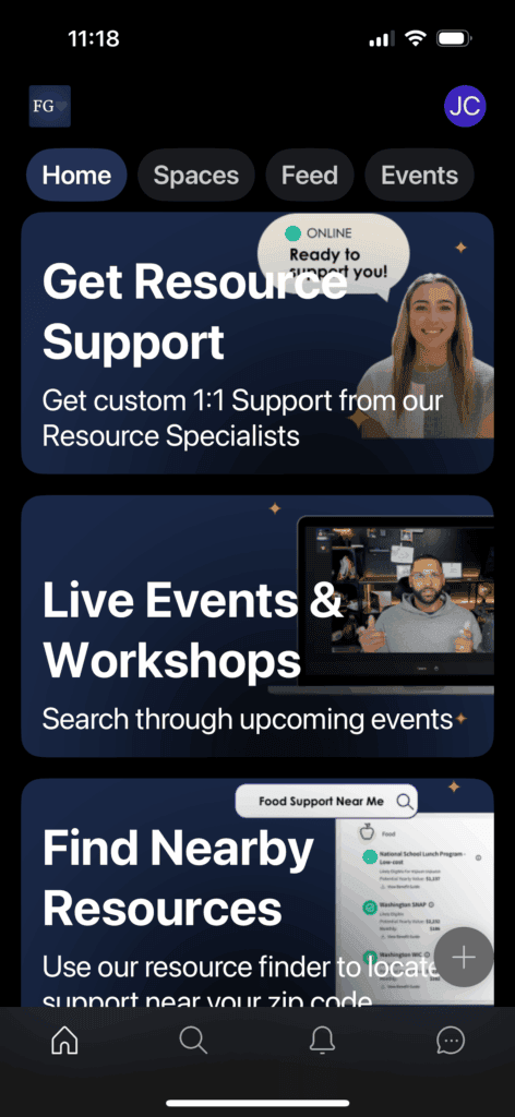 The home page of the Foster Greatness app.