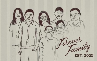 An illustration of all 7 members of the family after their foster care success story becomes an adoption.